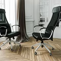 Ergonomic Black Mesh Back Office Chair With White Armrests And Silver Wheels 3d model