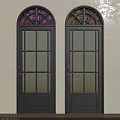 Arched Top Decorative Doors With Stained Glass And Ribbed Glass In Black Frames
