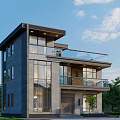 Modern Two Story Detached Villa Exterior Design With Large Windows Balcony And Surrounding Greenery