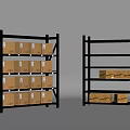 Black Metal Storage Shelves With Cardboard Boxes For Organized Storage