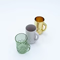 Assorted Colored Glass Mugs With Embossed Decorative Patterns And Transparent Design