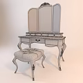 Elegant White Vanity Table With Gold Accents Mirror And Upholstered Stool 3d model