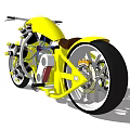 Yellow Custom Motorcycle With Exposed Engine Brown Leather Seat And Chrome Wheels