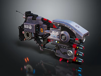 Advanced Futuristic Mechanical Weapon Featuring Multiple Barrels Glowing Missiles And Metal Details 3d model