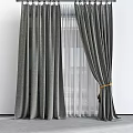 Gray Thick Curtains With White Sheer Layers And Ribbon Tieback In Modern Room