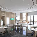 Modern Service Hall Interior Design With Reception Desk Digital Screens And Seating Area