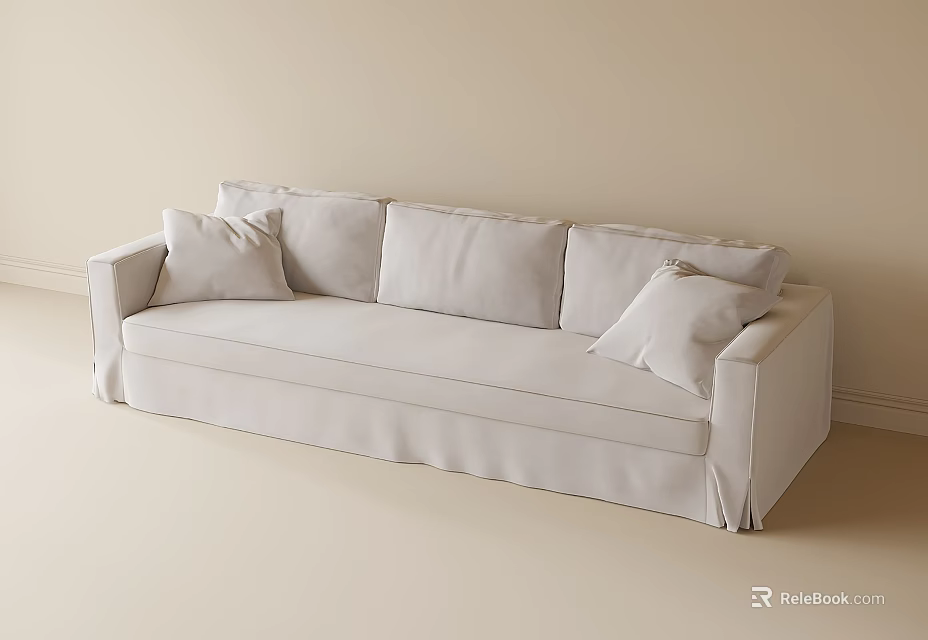 Elegant Beige Modern Sectional Sofa With Plush Cushions And Simple Design 3d model 