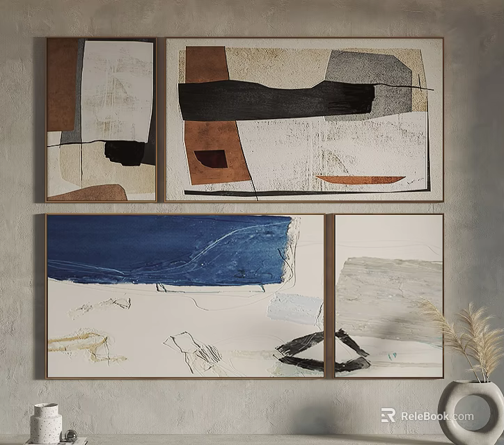 Modern Abstract Wall Art With Brown Black Blue And White Geometric Patterns 3d model