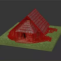 Rustic Log Cabin With Gabled Tiled Roof And Lush Green Grass Surroundings