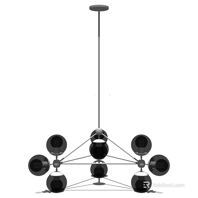 Modern Black Chandelier with Geometric Structure and Multiple Globe Lights 3d model
