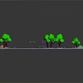 Cartoon Road Scene With Green Trees Street Lamps Benches And Red Car