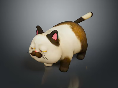 Cute 3D Cartoon Cat With White And Brown Fur Pink Ears And Sleepy Expression 3d model