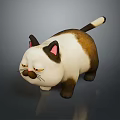 Cute 3D Cartoon Cat With White And Brown Fur Pink Ears And Sleepy Expression