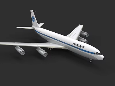 Pan Am Passenger Airplane With White Body Blue Stripe Four Engines And Tail Logo 3d model