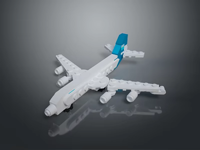 Lego Airplane Model As Creative Children's Plaything With White Body Blue Tail And Multiple Engines 3d model