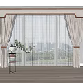 Light Gray Curtains With Sheer Layers Decorative Valance And Tiebacks By Window With City View