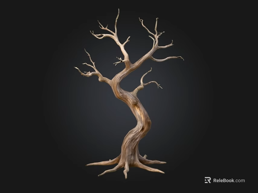 Artistic Stone And Wood Tree Sculpture With Curved Trunk And Bare Branches 3d model 