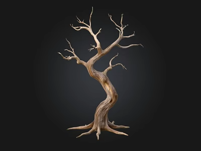 Artistic Stone And Wood Tree Sculpture With Curved Trunk And Bare Branches 3d model