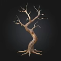 Artistic Stone And Wood Tree Sculpture With Curved Trunk And Bare Branches