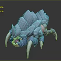 Blue Fantasy Creature with Spiked Carapace Sharp Claws Menacing Fangs and Pink Accents