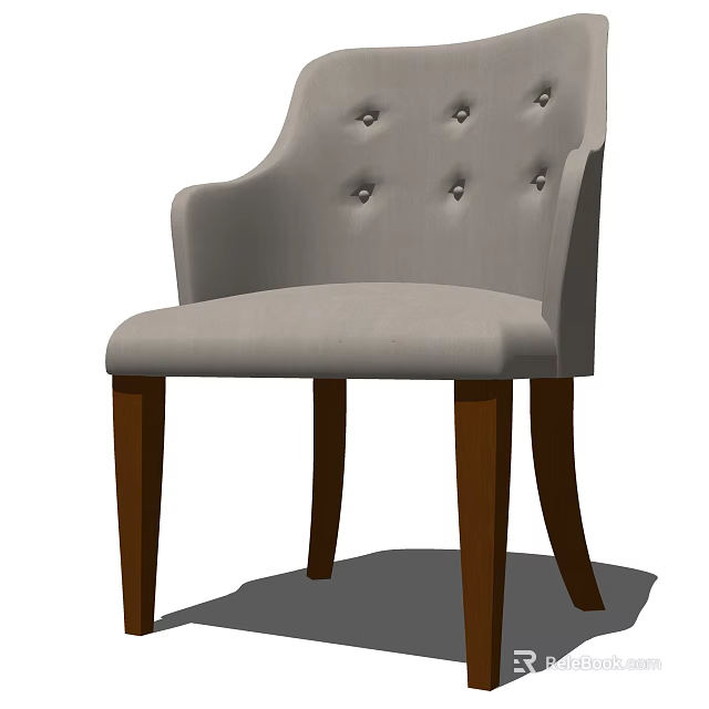 Light Gray Fabric Leisure Chair With Tufted Backrest And Wooden Legs 3d model 