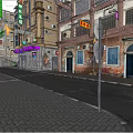 Modern Commercial Street With Tall Buildings Colorful Signs Decorative Awnings And Storefronts