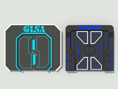 Modern Double Door Design With Blue Black Colors And GLSA Logo 3d model