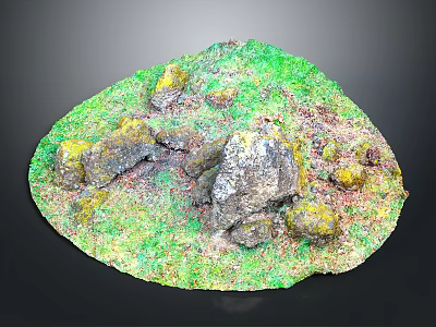 Natural Wood and Stone Materials with Green Vegetation and Mossy Rock Surfaces 3d model