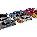 Diverse Colored Racing Cars in Multiple Hues Parked Together for Motorsport