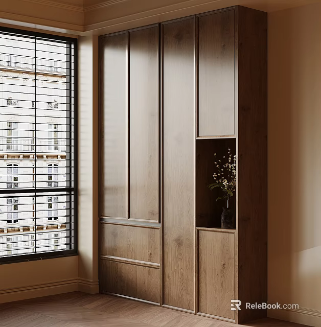 Sleek Modern Entryway Cabinet And Side Cabinet With Wooden Storage And Decorative Shelves 3d model 