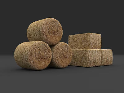 Different Shapes Of Stacked Hay Bales And Cubes On Dark Surface 3d model