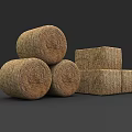 Different Shapes Of Stacked Hay Bales And Cubes On Dark Surface