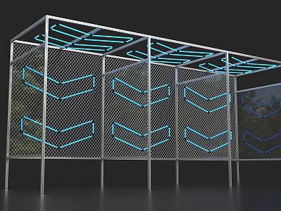 Modern Metal Mesh Structure With Blue Glowing Chevron Patterns And Frame Design 3d model