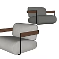 Modern Upholstered Lounge Chairs With Light Gray Beige Fabric Wooden Armrests Metal Frames