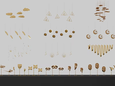 Golden Hanging Ornaments with Geometric Shapes and Modern Design for Home Decoration 3d model