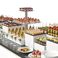 Elegant Layered Buffet Table With Neatly Arranged Assorted Food Drinks And Desserts