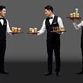 Men In Black Vests And White Shirts Holding Trays With Drinks
