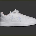 White Kids Sneakers With Velcro Strap Silver Star Decorations And Colorful Tongue