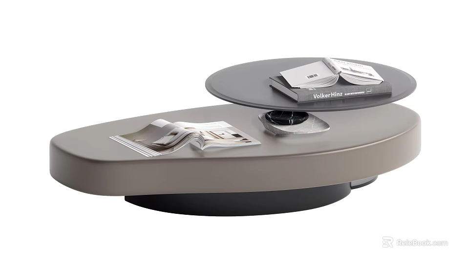 Sleek Modern Coffee Table With Double Layer Design Books Magazine And Clock On Black Base 3d model 