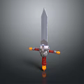 3D Model Sword With Silver Blade Red Hilt And Armor Like Decorative Design 3d model