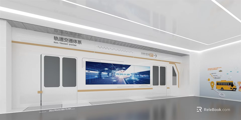 Modern Rail Transit Exhibition Hall With Digital Display Screens And System Models 3d model