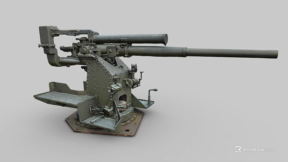 Vintage Artillery Weapon With Long Barrel Mounted Metal Base And Operating Components 3d model 