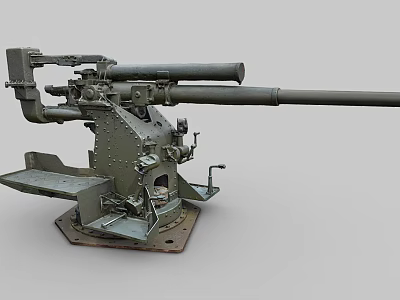 Vintage Artillery Weapon With Long Barrel Mounted Metal Base And Operating Components 3d model