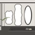 Decorative Wall Mirrors With LED Lighting Different Shapes And Patterned Background In Modern Interior 3d model