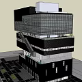 Modern Office Building With Glass Curtain Wall And Multi Storey Black White Exterior
