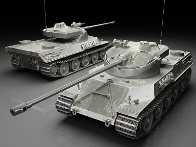 Detailed Gray Military Tank Scale Models With Long Barrels Tracks And Numbers 3d model