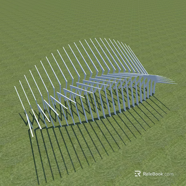 White Curved Decorative Garden Ornament Structure With Strip Elements On Green Grass 3d model 