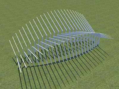 White Curved Decorative Garden Ornament Structure With Strip Elements On Green Grass 3d model