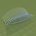 White Curved Decorative Garden Ornament Structure With Strip Elements On Green Grass 3d model