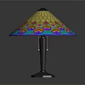Artistic Stained Glass Lamp Combination With Colorful Patterns And Metal Base